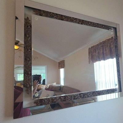 Wooden Floral Border Hanging Mirror 50"×40"