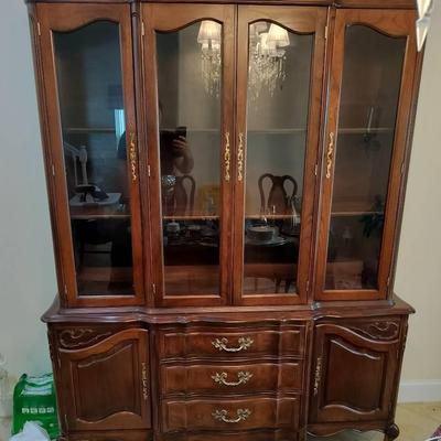 Two Piece Wooden Vintage China Cabinet + Hutch