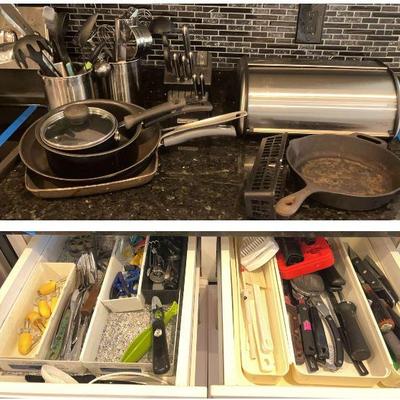 Kitchenware + Utensil Set Including Teflon Cookware, Cooking Utensils & Breadbox