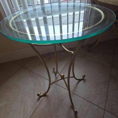 Collapsible Gold-Tone Glass Side Table 16"×16"×23"