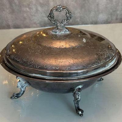 Vintage Silver Colored Footed Casserole with Lid & Pyrex Bowl