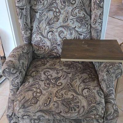 Brown & Silver Wing-Backed Chair W/ Small C Side Table 