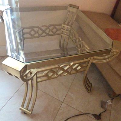 Vintage Brass & Glass Accent Table – Elegant Geometric Design #2