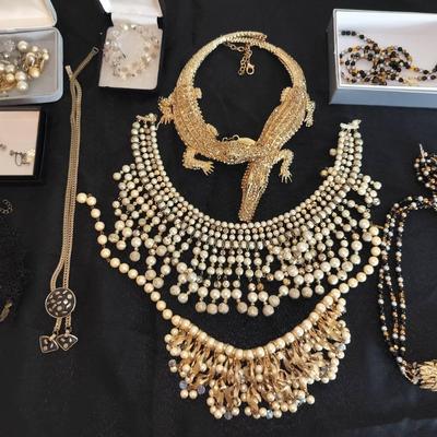 Gold Tone Alligator Women's Necklace + Assortment Of Costume Jewelry