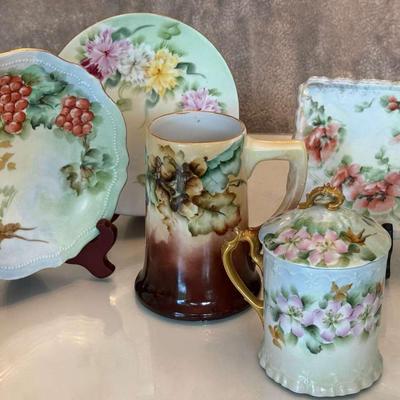 O & E G, ROYAL AUSTRIA Hand Painted Antique Porcelain Cabinet Plates With Grape Designs