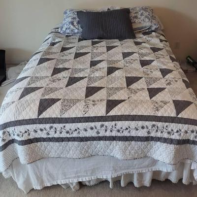 Queen Sized Bedframe, Restonic Matress, & Boxpring + All Sheets, Pillows, & Blankets