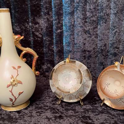 Rudolstadt German Porcelain Vase And Rare Teacups