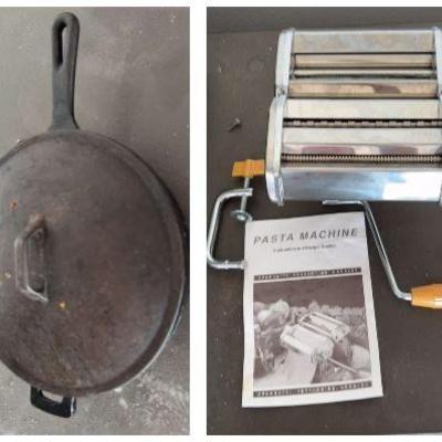 10” Cast Iron Pan With Lid And Pasta Maker