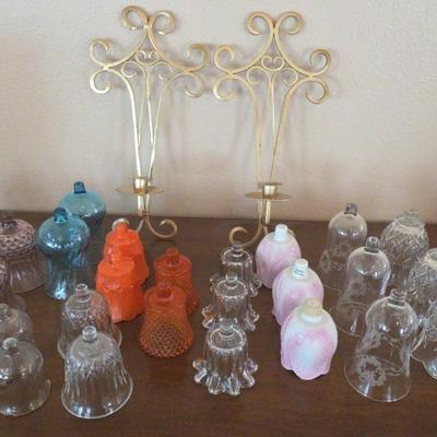 Pair Of Gold-Tone Wall Sconces W/ 30 Interchangeable Glass Candle Holders