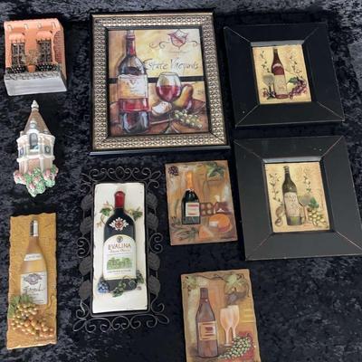 Variety Of Framed And Unframed Unique Wine Bottle Themed Wall Decor Pieces