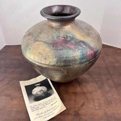 Bob Jensen Studio Art Pottery Raku Vase 