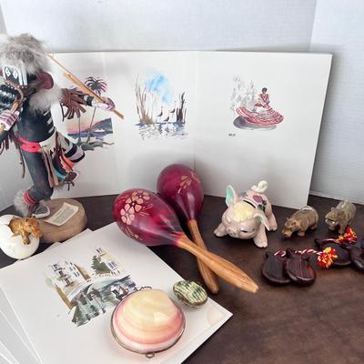 International Travel Souvenirs-Sitmar Cruise Line Menus, Finch Piggy Bank, Shell Trinket Box & more