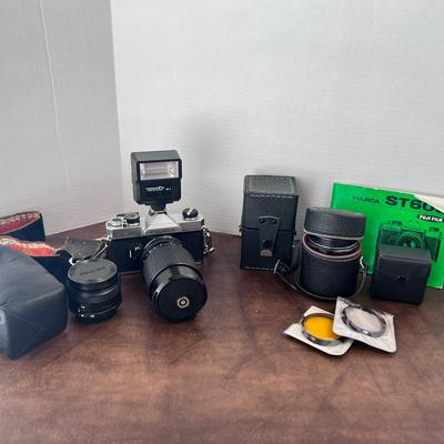 Fujica ST605 Camera w/ Extra Lens-Soligor Tiffen in Cases, Phoenix Flash 
