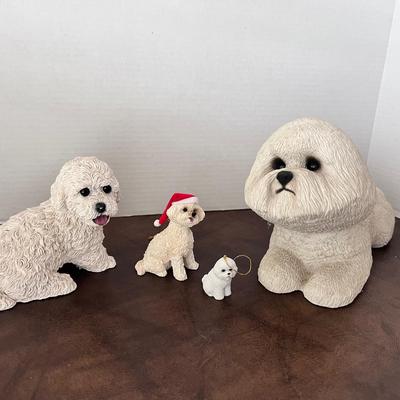 Sandicast Bichon Frise By Sandra Brue, Living Stone Dog USA, 2 Dog Ornaments 