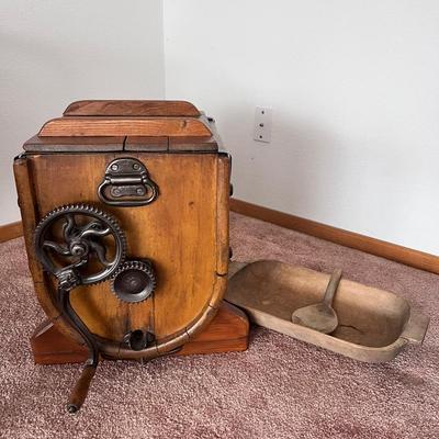 Union Co. Butter Churn Hand Crank 1875 USA, Primitive Wood Bowl & Paddle  