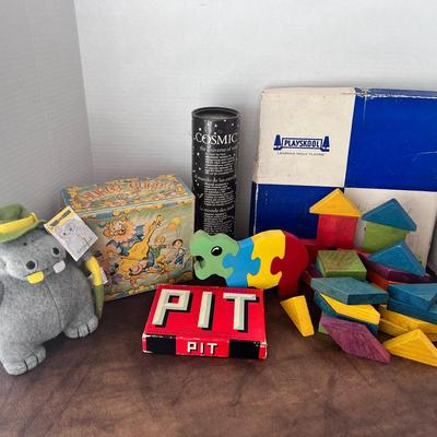 Playskool Parquetry Blocks, Hurdy Gurdy Music Box, Hippo Wood Puzzle & more