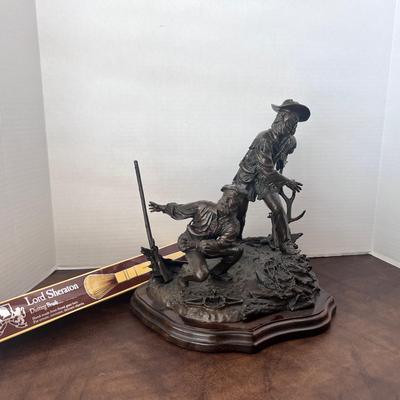 Douglas Downs Bronze Sculpture Native American Hunting Wood Base