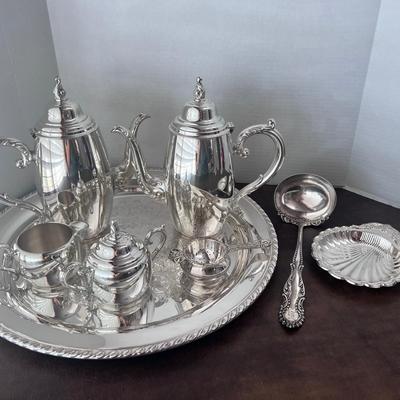 WM Rogers Silverplate Tea Set Onieda Tray Teapots Cream Sugar  