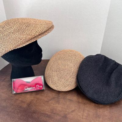Newsboy Woven Flat Caps (2), Christian Dior Silk Bow tie, Eddie Bauer Wool Thinsulate Cap