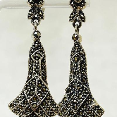 Sterling Silver and Marcasite Drop Earrings