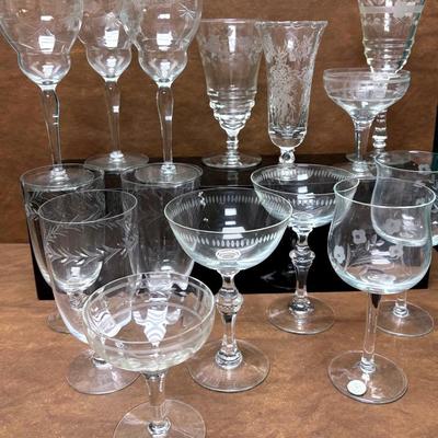 Assortment of Etched Wine Glasses 