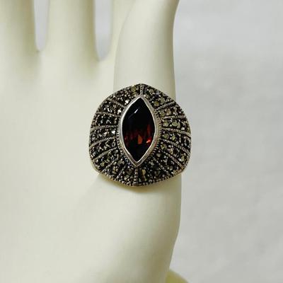 Marcasite & Garnet Sterling Silver Ring