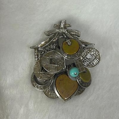 Silver Toned Vintage Brooch with Charms