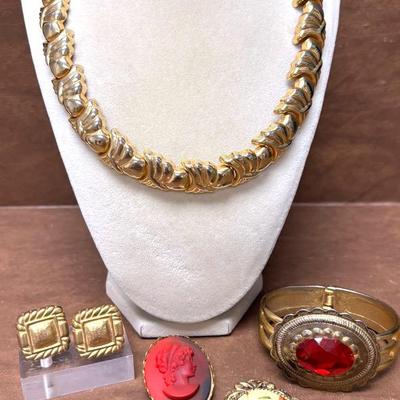 Gold Tone & Red Jewelry 