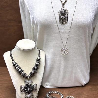 Western Silver Toned Cross and More Jewelry 