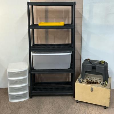 5-tier Shelving Unit, Rubbermaid Toolbox, And More
