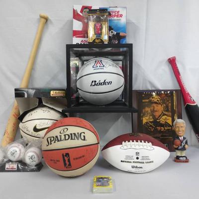 Sports Memorabilia Collection – Signed Basketballs, Baseballs, Bat & More\n