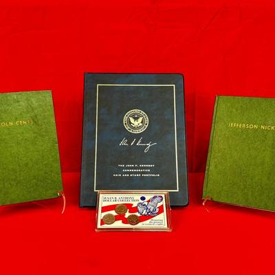 John F Kennedy Commemorative Coin And Stamp Portfolio, Nickle + Penny Books &More! 