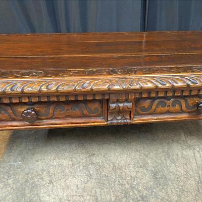 Antique Carved Oak Renaissance Revival Library Table