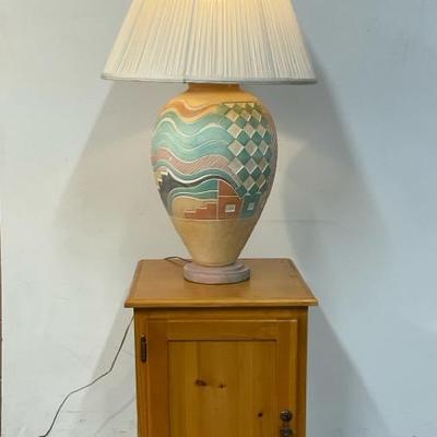 Vintage Textured Southwestern Table Lamp W/ Side Table 