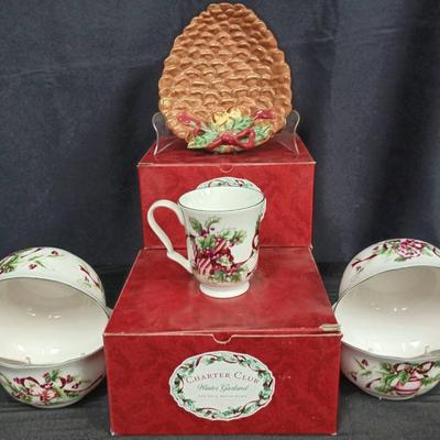Charter Club “Winter Garland” Holiday China & Noble Excellence Pinecone Dish