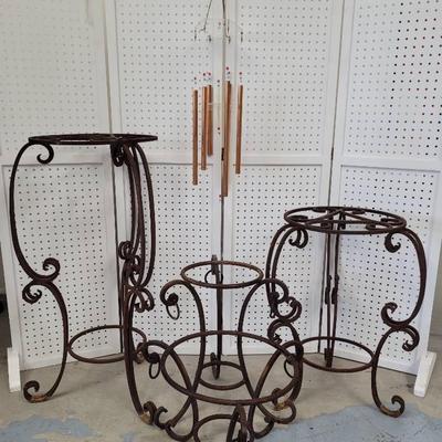 Four Plant Stands & Windchime