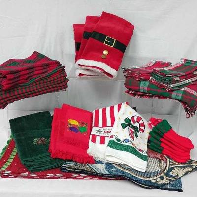Large Assortment of Christmas Textiles & Linens