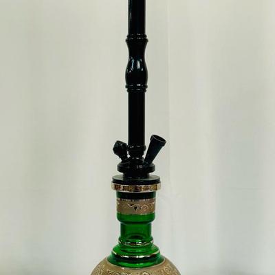 Bohemian Green Glass Hookah / Vase w/Gold Gilt Accents