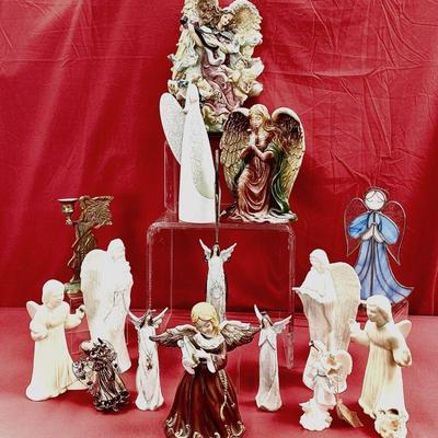 Lot of 13 Angel Figurines – Resin, Porcelain, Glass & More