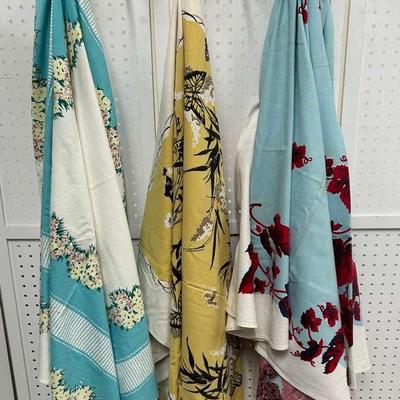 Set of Three Vintage Mid-Century Floral Tablecloths