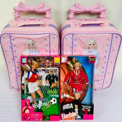 Barbie Sports Dolls w/Matching NEW Pink Suitcases