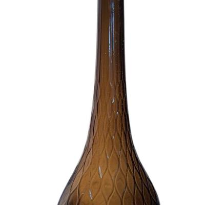 “Vintage Guildcraft Italian Art Glass Bottle, Hand-Blown Amber, Mid-Century Modern, Original Label”