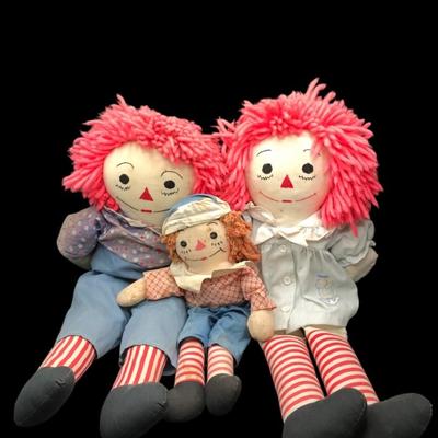Vintage Raggedy Ann & Andy Cloth Dolls – Set of 3 (17”–24”)