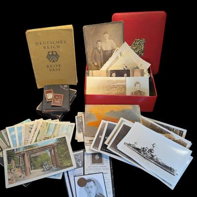Antique European Memorabilia Lot – Vintage Photographs, 1914 German Coin, Pocket Knife, Prayer Books