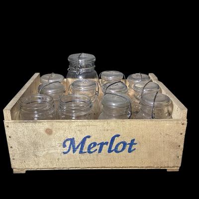 Twelve Vintage & Antique Clear Mason Jars, 10 With Lids