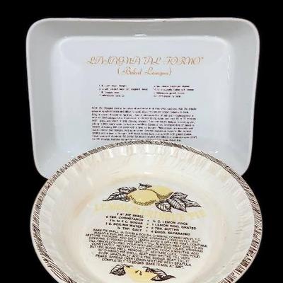Vintage Recipe Dishes – Lemon Meringue Pie Plate & Lasagna Casserole