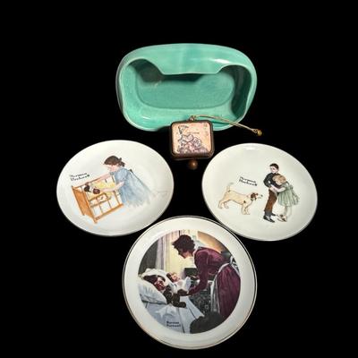 Norman Rockwell Collector Plates, Mid-Century Ashtray & Vintage Music Box