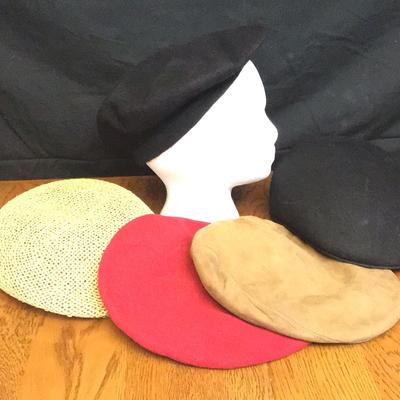 Collection of 5 Stylish Berets – Wool, Suede & Woven Straw in Black, Red & Neutrals