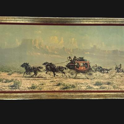 Harland Young Western Stagecoach Print – B.P. Co. Inc. – Vintage Framed Wall Art 