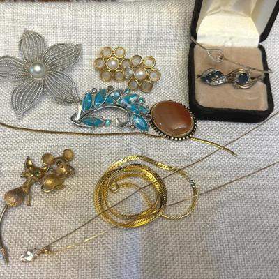 Vintage Costume Jewelry Lot – Brooches, Necklaces, and Earrings